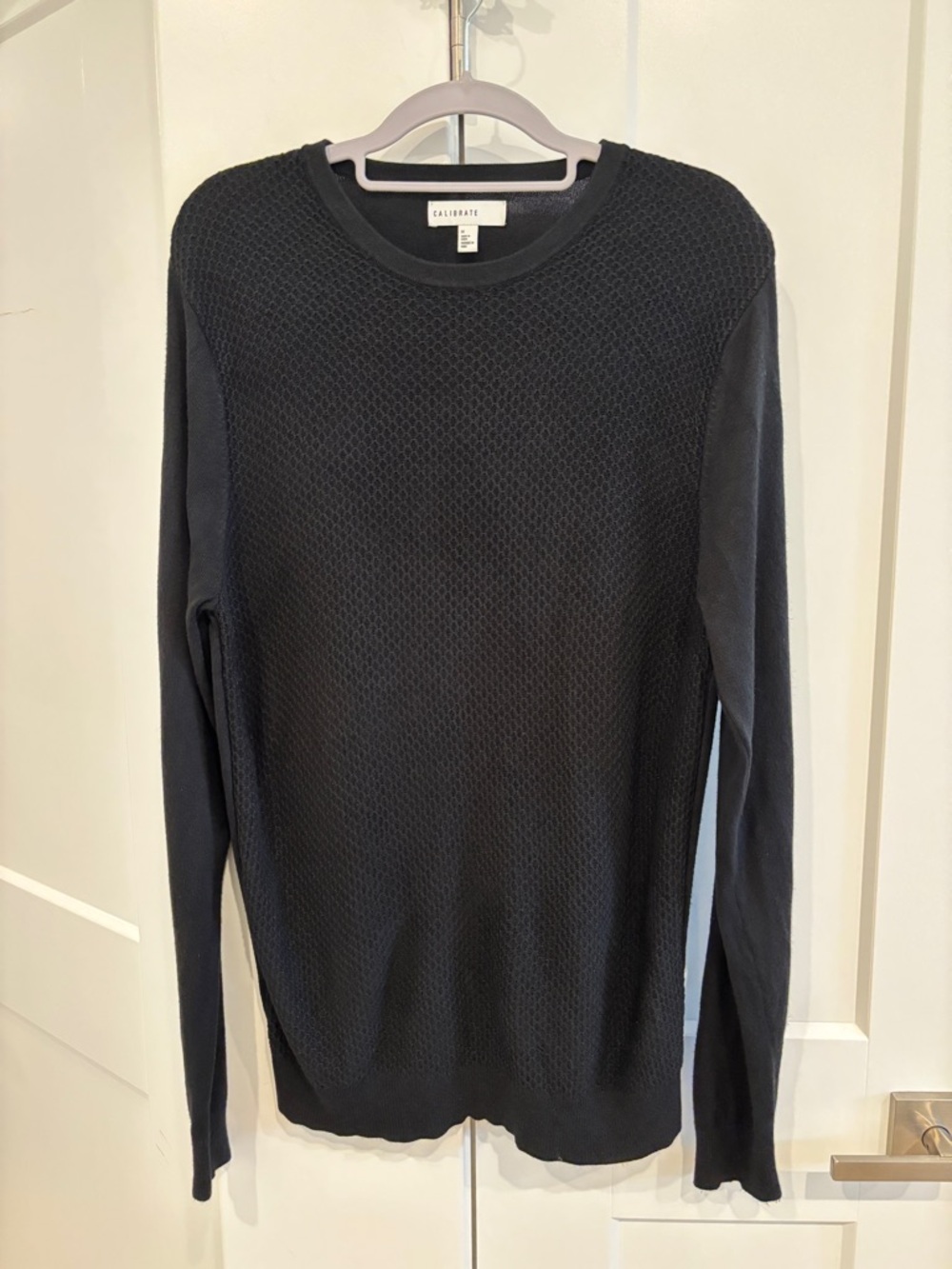 C2 by Calibrate Black Textured Silk Blend Crewneck Sweater. Size M